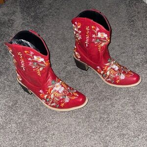 New Red Embroidered Cowboy Boots NWOT